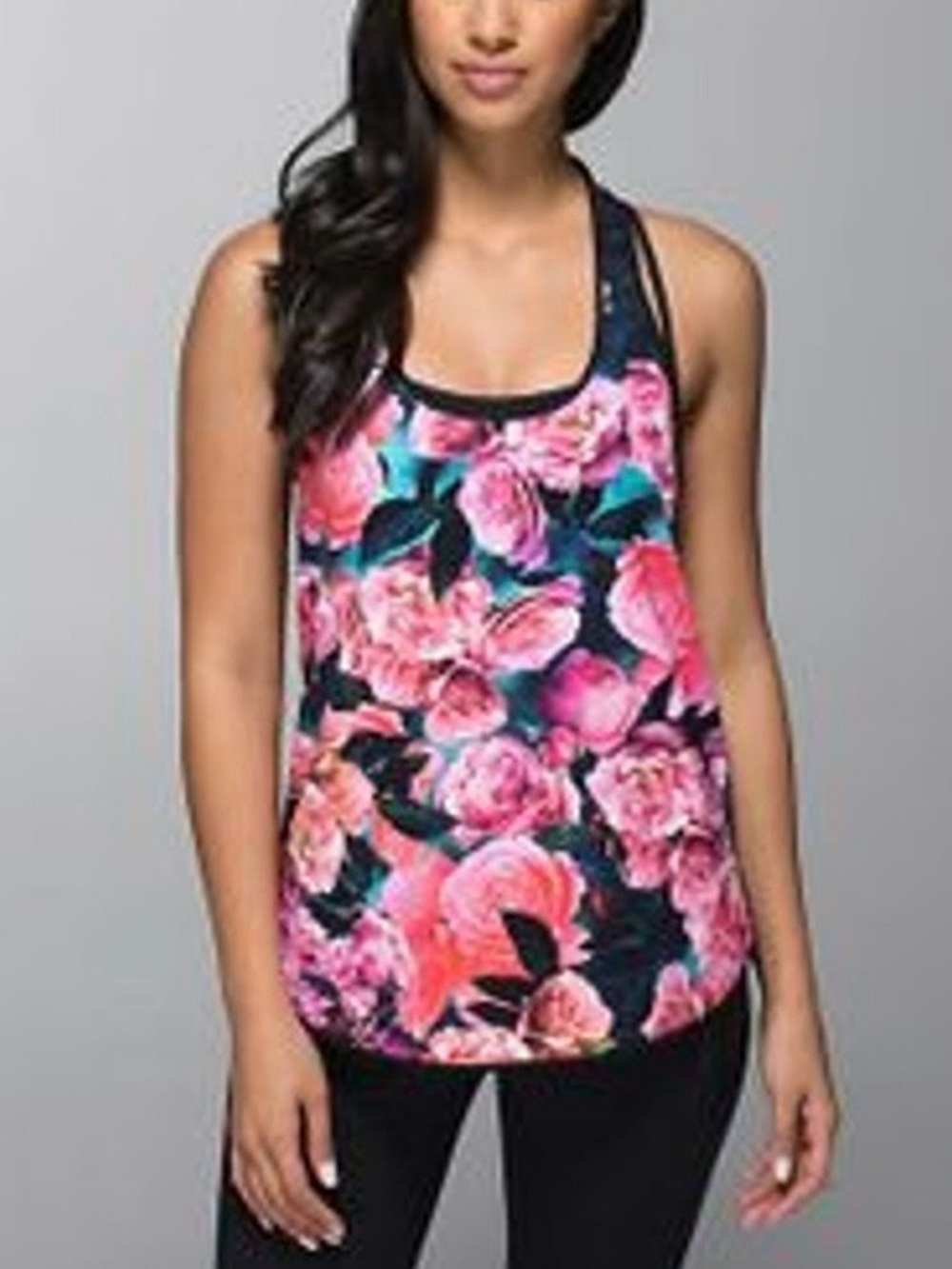 2014 Lululemon Lightened Up Singlet Secret Garden Black Floral Tank 4 NWT